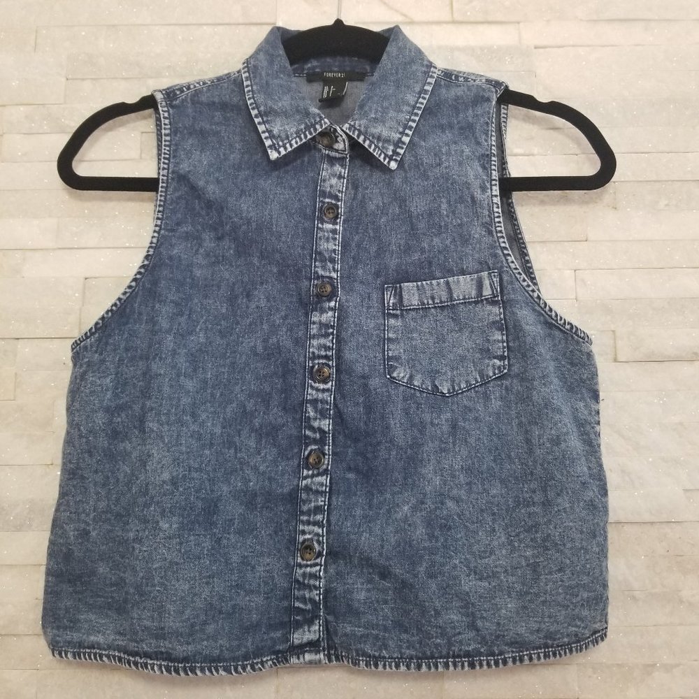 Forever 21 chambray button-down tank crop top